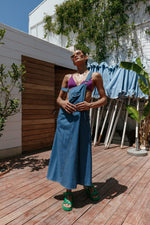 Load image into Gallery viewer, blue jean dungarees dress
